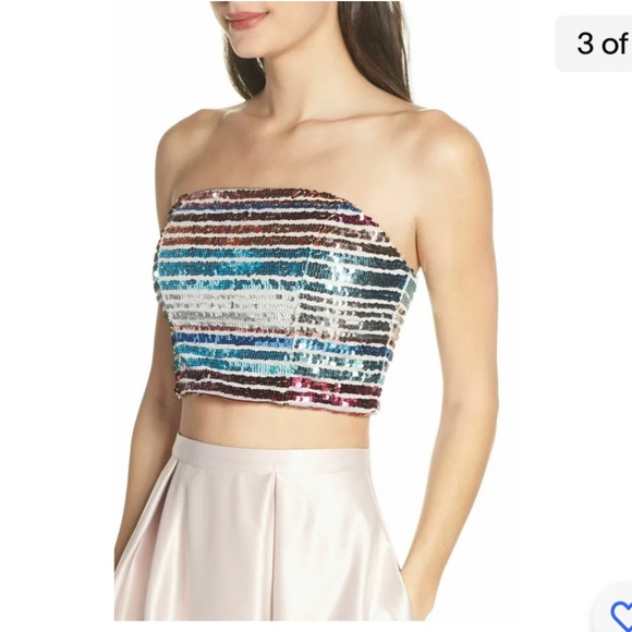 Sequin Hearts , Evening Gown 2 Piece Formal Prom Dress Hi Lo Sequin Size 9 NWT - Picture 2 of 13